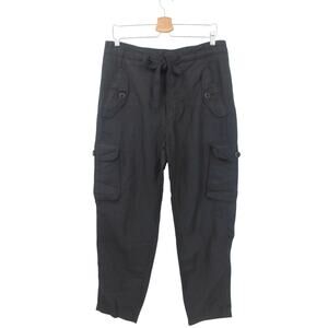 Vince Women's Black Drawstring Linen Blend Cargo Pants‎ Size Small Minimalist